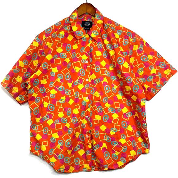 Vintage Dockers‎ Large Funky Groovy Hipster Abstract Short Sleeve Top Shirt Y2K - Picture 1 of 13